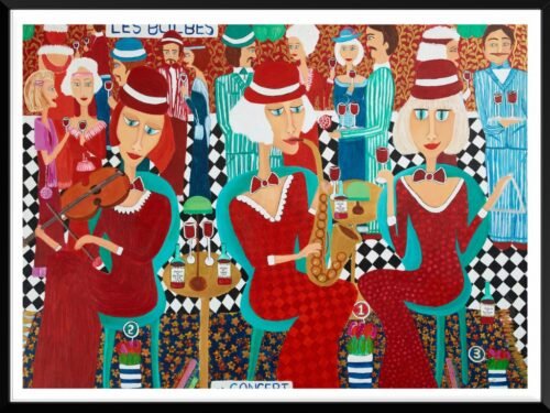 Ladies Who Play Together Wine Together colourful wine lover wall art by Diana Swan